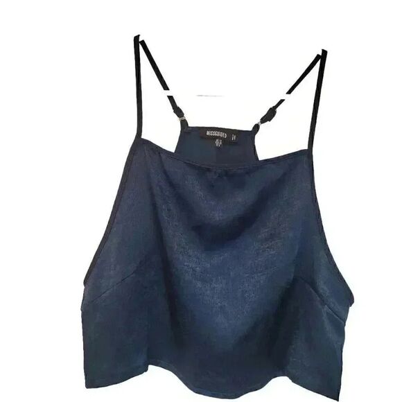 Missguided Tops - Missguided Women's Steel Blue Shiny Poly Satin Camisole w Adj Straps